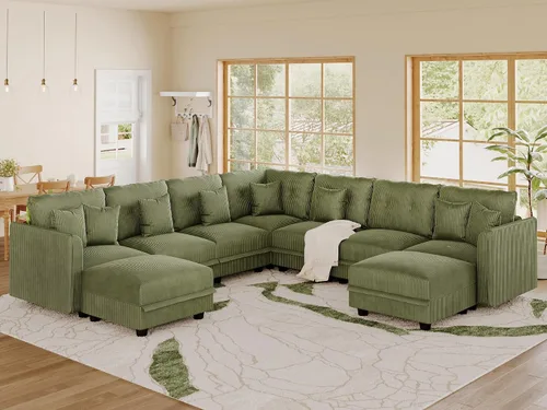 Vista 12 de LLappuil Sofá seccional modular con asientos de almacenamiento, sofá seccional convertible modular en forma de U de pana para sala de estar, sofá