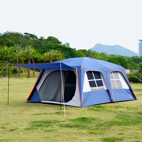 Vista 20 de KTT Extra Large Tent 12-14 Person,Family Cabin Tents,2 Rooms,Straight Wall,2 Doors 4 Windows with Mesh,Waterproof,Double Layer,Big Tent for Azul