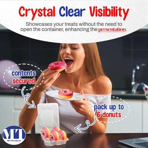 Vista 3 de MT Products Recipientes de plástico transparente para 6 donas – Contenedor de tapa con bisagras con cierre de Barlock (paquete de 300) – Fabricado