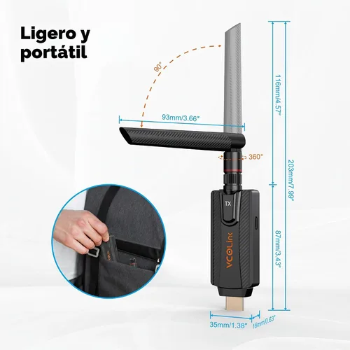 Vista 9 de Transmisor y receptor HDMI inalámbrico, kit extensor de 1 a 2, 656 pies de largo alcance, estable 1080P, 5 GHz 0.05 s con botón de privacidad, Plug