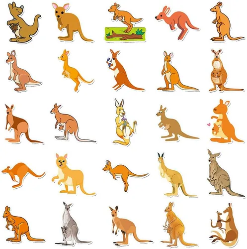 Vista 3 de Lindas calcomanías de vinilo de canguro, 50 calcomanías impermeables de animales ilustrados para portátiles, álbumes de recortes, diarios