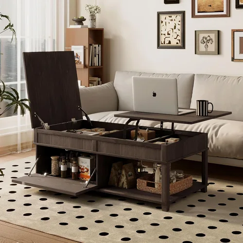 Vista 10 de Mesa auxiliar cuadrada de 31.52 pulgadas con almacenamiento, ratán natural y cuerda de cáñamo, función ajustable, mesa central vintage de granja
