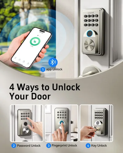 Vista 3 de Cerradura inteligente de entrada sin llave con teclado electrónico, control de aplicación y bloqueo automático, fácil de instalar para puerta Níquel