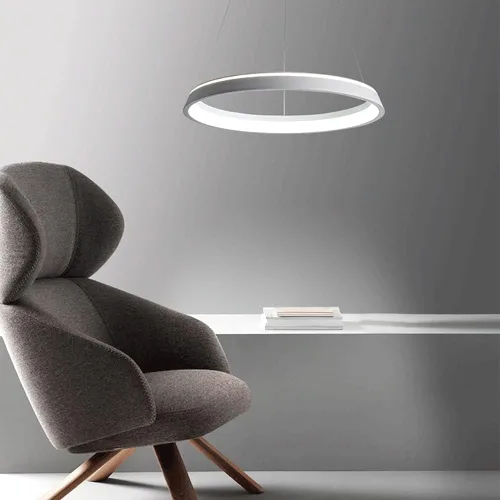 Vista 2 de Modern Ring Pendant Light Single Head Acrylic Iris Shade Aluminum Chandelier Cool White 6000K Bedroom Ceiling Lighting Living Room Decorative