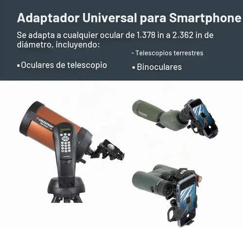 Vista 2 de Celestron – NexYZ DX – Adaptador universal para smartphone para telescopio, binoculares y miras de detección – Alineación de precisión de 3 ejes
