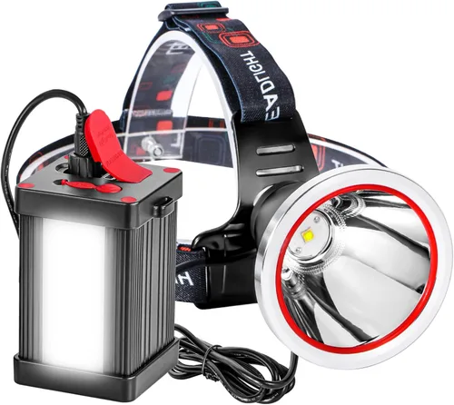Vista 8 de Linterna de cabeza LED recargable superbrillante con 3 modos de iluminación, paquete de batería externa, faro portátil impermeable para campamento