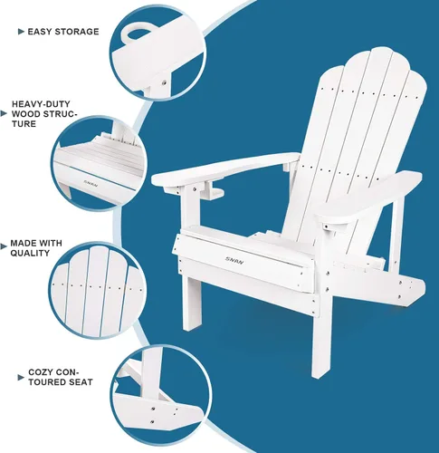 Vista 3 de SNAN Silla Adirondack resistente a la intemperie con soporte para tazas, silla para patio, césped y jardín, madera de polietileno, resistente a