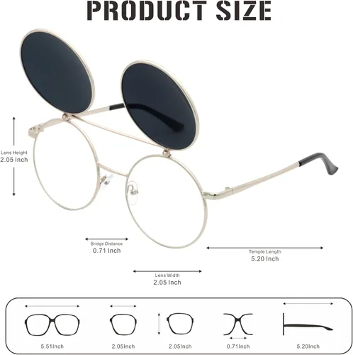 Vista 5 de J&L Glasses Gafas de sol redondas retro abatibles Seampunk