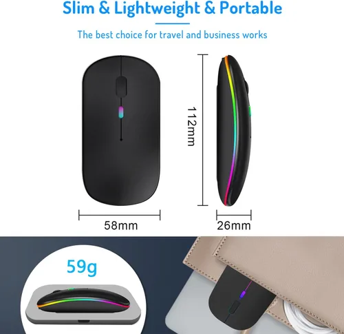 Vista 7 de Mouse inalámbrico para computadora portátil, mouse Bluetooth para Apple MacBook,Ratones USB BT 5.0+ 2.4GHz de modo dual