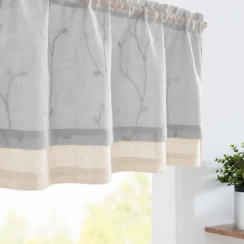 Vista 17 de Jinchan - Cenefa con volantes para cocina, cenefa de lino arrugado y cruzado, estilo shabby chic de casa de campo y cabaña, para sala de estar