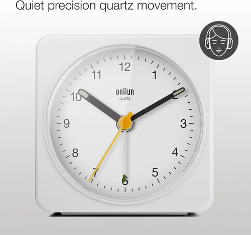 Vista 6 de Braun Reloj despertador analógico clásico con repetición y luz, movimiento de barrido de cuarzo silencioso, alarma de pitido Crescendo en blanco