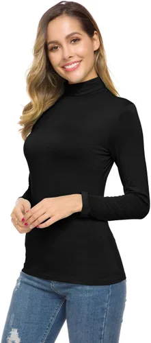 Vista 3 de POPZONE - Jersey básico de manga larga y cuello de tortuga para mujer, suave, ajustado y ligero