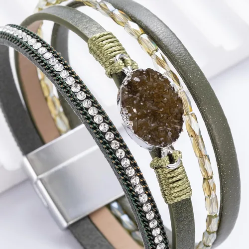 Vista 179 de FANCY SHINY - Pulsera de cuero estilo bohemio, pulsera de cuentas de cristal con cierre magnético, regalos de joyería para mujer
