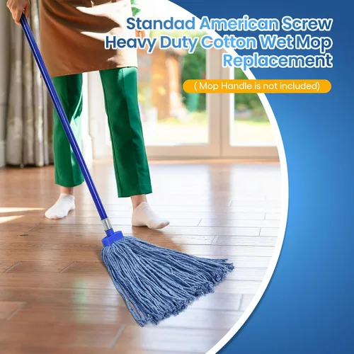 Vista 4 de Matthew - Cabezales de repuesto para trapeador húmedo de algodón resistente (azul, mediano, paquete de 12) con 2 paños de microfibra para uso