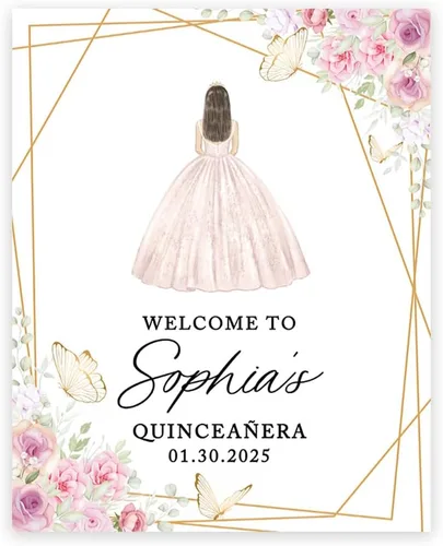 Vista 11 de Andaz Press Letrero de bienvenida de quinceañera grande personalizado, Art Deco Bienvenidos de 16 x 20 pulgadas, lienzo premontado para fotos