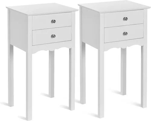 Vista 10 de Giantex Mesa auxiliar con 2 cajones, mesita de noche, mesa decorativa multiusos, sala de estar, dormitorio, muebles para el hogar (1, negro)
