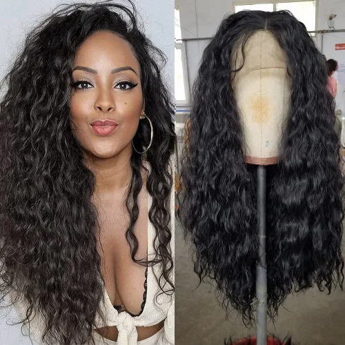 Vista 3 de QD-Tizer - Peluca larga de encaje rizado con ondas de moda para mujer