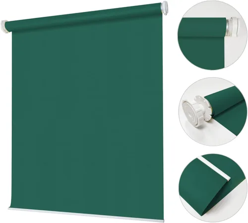 Vista 5 de Persianas enrollables opacas de montaje interior sin taladro, color verde negruzco, persianas de ventana de tensión sin herramientas, persianas