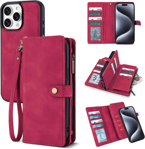 Vista 67 de TwoHead Funda tipo cartera para iPhone 12 Pro Max con tarjetero, funda magnética desmontable para teléfono 12 Pro Max, piel sintética, a prueba