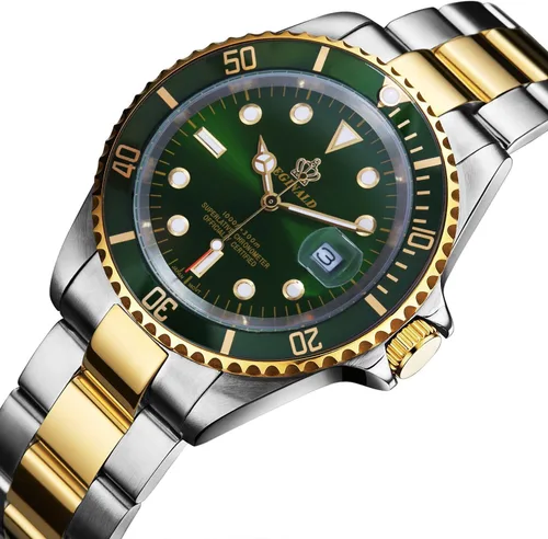Vista 2 de Reloj para hombre, con bisel giratorio, impermeable, de acero inoxidable, deportivo, de cuarzo, a la moda, reloj de negocios, Plateado negro