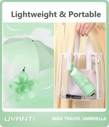 Vista 3 de UVANTI Paraguas pequeño pequeño con estuche, paraguas ligero plegable compacto de viaje, ligero paraguas portátil para mochila bolso - bolsillo