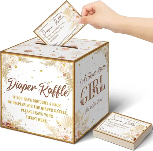 Vista 8 de Teling 51 boletos para rifas de pañales con caja de tarjetas, decoración de baby shower, caja de revelación de género para fiesta de rifas