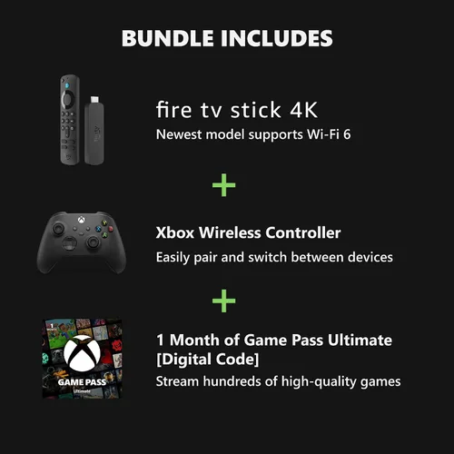 Vista 2 de Xbox Wireless Controller (2025) Carbon Black + Fire TV Stick 4K Game Pass Ultimate 1 Month - Gaming Bundle, Windows, Mobile & Smart TVs