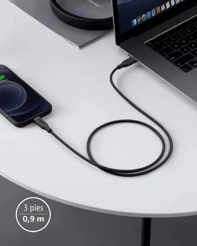 Vista 6 de Cable Anker USB C a Lightning, Cable de Carga de Silicona Powerline III Flow con Certificación MFi para iPhone 13 13 Pro (Negro Medianoche, 3 pies)