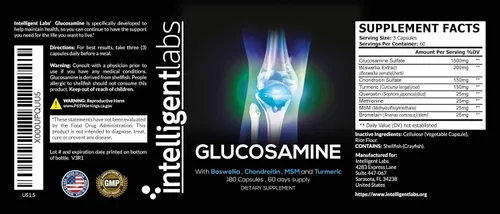 Vista 2 de Intelligent Labs Complejo de alta resistencia de glucosamina y condroitina con MSM 180 cápsulas Apoyo del sistema inmunológico con suplementos