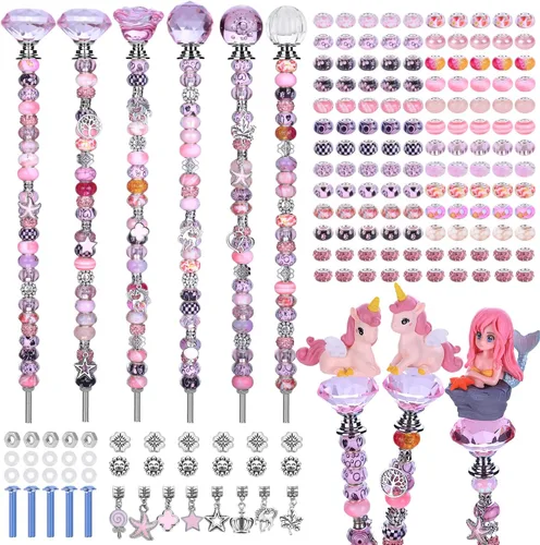 Vista 10 de Kit de 158 piezas de varitas de hadas de bricolaje para jardín, múltiples esquemas de color con cuentas europeas, cristales y puntas de diamante