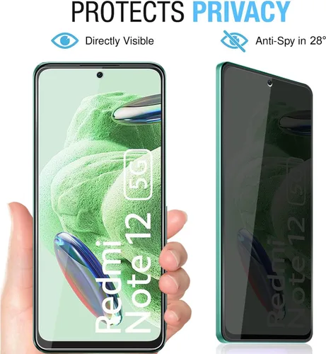 Vista 2 de Protector de pantalla de vidrio templado de privacidad para Redmi Note 12 4G (2+2) + protector de lente de cámara (2 paquetes), película de vidrio