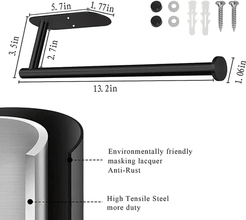 Vista 6 de Toalleros de papel para cocina, soporte adhesivo para toallas de papel debajo del gabinete, montaje en pared para toalla de cocina de 13 pulgadas