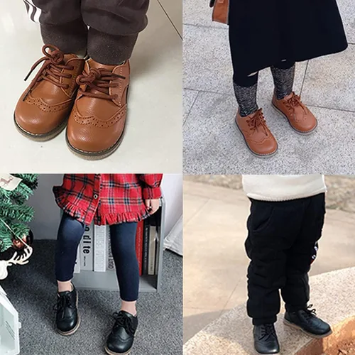 Vista 2 de COSANKIM Zapatos de vestir para niños y niñas, de piel sintética, con cordones, para boda, escuela, uniforme, mocasín, planos, zapatos de vestir