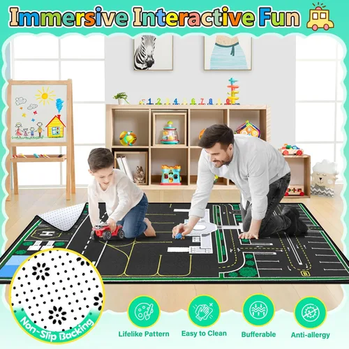 Vista 3 de Alfombra para niños, alfombra de carretera para niños con sistema combinado de tráfico urbano, alfombra de coche y alfombra de juego de aeropuerto