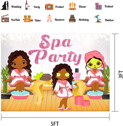 Vista 2 de Telones de fondo de fiesta de spa para niños para fotografía de cumpleaños 10 para niñas, fiesta de spa, día de spa, telón de fondo fotográfico