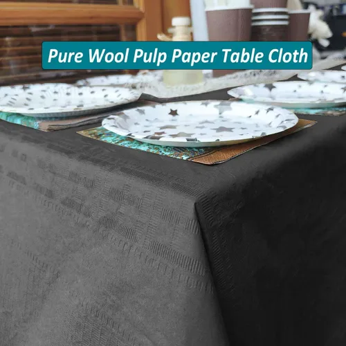 Vista 7 de Black Disposable Paper Tablecloth for Rectangle Tables 4 Pack, 54×108 Inch Waterproof 2 Ply Paper with Plastic Backing, Party Table Cover for
