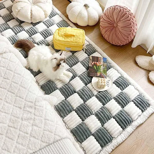 Vista 3 de Tapete cuadrado grande de color crema a cuadros para cama y sofá, funda para sofá, funda protectora de algodón para jardín, elegante, lavable a