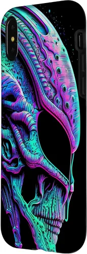 Vista 5 de iPhone 13 Pro Trippy Vaporwave Alien Head Skull Dripping Paint UFO Art Case