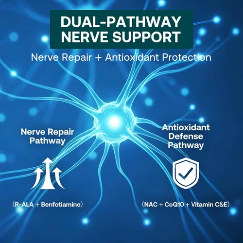 Vista 7 de Suplemento nervioso de apoyo a la neuropatía - Suplemento avanzado de ácido R-alfa lipoico con benfotiamina, NAC y complejo B para la salud
