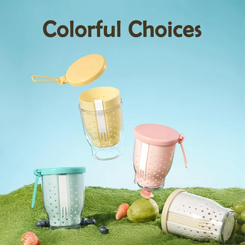 Vista 2 de Vasos de frutas de viaje de 25 onzas para automóvil, taza de almacenamiento de ensalada de frutas con tenedor y tapas, recipientes reutilizables a
