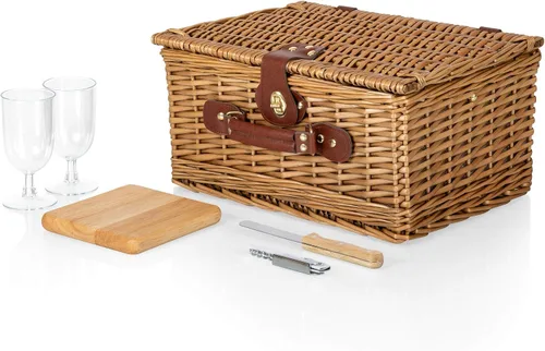 Vista 2 de PICNIC TIME Cesta de picnic clásica para vino y queso, cesta romántica de madera de estilo inglés, servicio de lujo para 2 personas