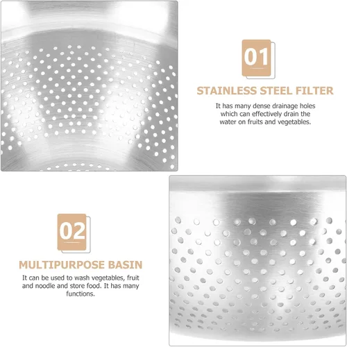 Vista 4 de Homoyoyo Stainless Steel Colander with Dense Drainage Multi-use Kitchen Strainer Bowl for Washing Vegetables Fruits and Draining and Self-draining