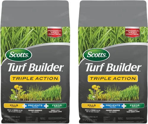 Vista 16 de Scotts Turf Builder Triple Action1, combinación de control de malezas, prevención de malezas y fertilizante, 25-0-2, 5,000 pies cuadrados, 14.10