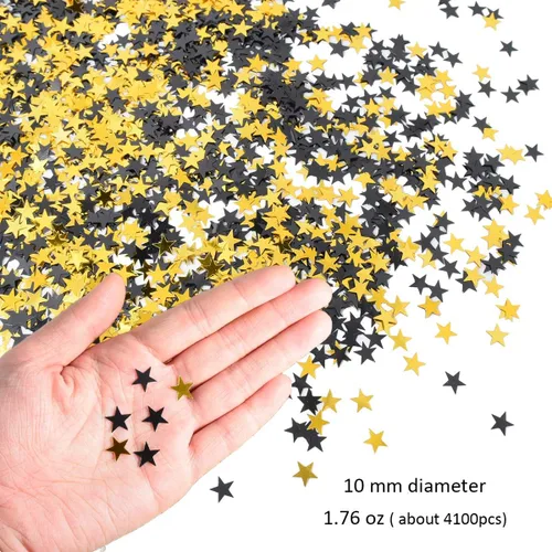 Vista 3 de Confeti de estrella brillante negro y dorado para mesa de jubilación, decoraciones de graduación, aniversario, manualidades, 1.76 oz