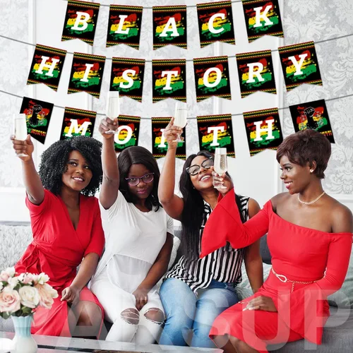 Vista 7 de Decoraciones colgantes del mes de la historia negra, pancarta afroamericana, suministros de fiesta del mes de la historia negra, guirnalda de fiesta