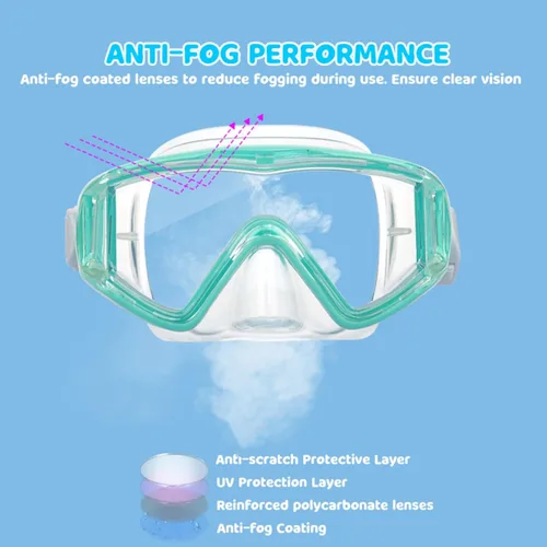 Vista 8 de Máscara de natación para niños, gafas de natación antivaho de 180° para niños, máscara de buceo, a prueba de fugas, con cubierta de nariz para niños