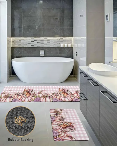 Vista 5 de Tapete de baño de calabaza rosa para bañera, antideslizante, de secado rápido y absorbente, de tierra de diatomeas, para ducha, fregadero de cocina