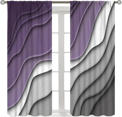 Vista 29 de Cortinas degradadas grises y negras, con textura geométrica moderna abstracta para cocina, dormitorio, sala de estar, juegos de 2 paneles