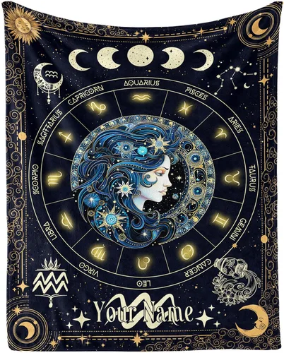 Vista 12 de Manta del Zodiaco Acuario para Niños y Niñas, Diseño Temático de Astrología Secreta Impreso, Mantas de Tiro para Niños, Regazo, Silla, Manta Suave