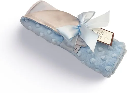 Vista 2 de MEG ORIGINAL Satin and Minky Dot - Manta de seguridad para bebé con lazo (plata/azul)